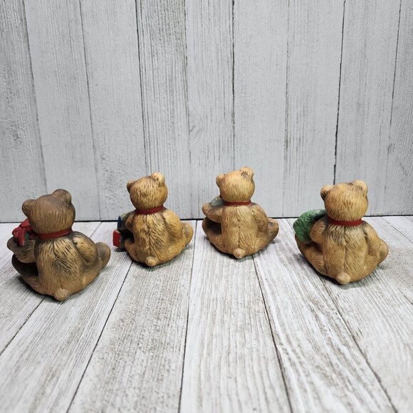 Vintage Flambro Porcelain Christmas Holiday Bears Figurine - Set Of 4 - Picture 5 of 10